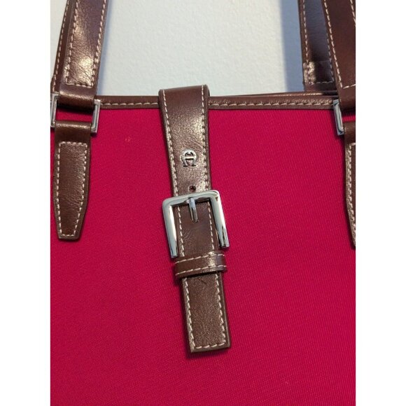 Etienne Aigner Large Classic Hot Pink Tote Bag Shoulder Bag Brown Buckle - Picture 3 of 16